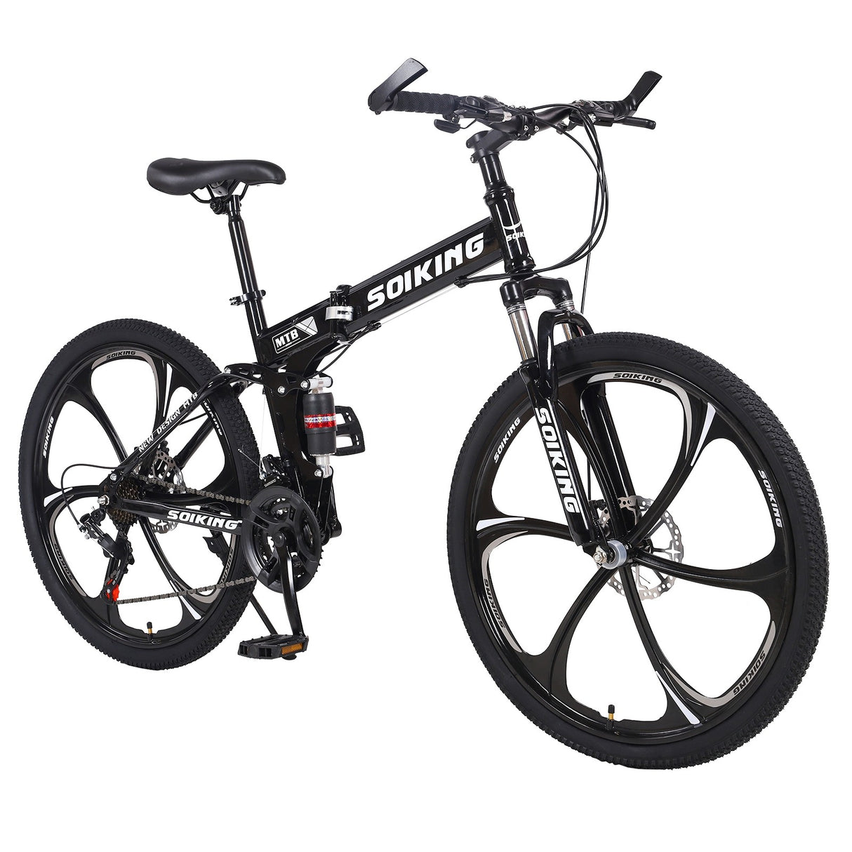 Black Folding Bike 21 Speed 26in Dual Disc Brakes Shock Suspension