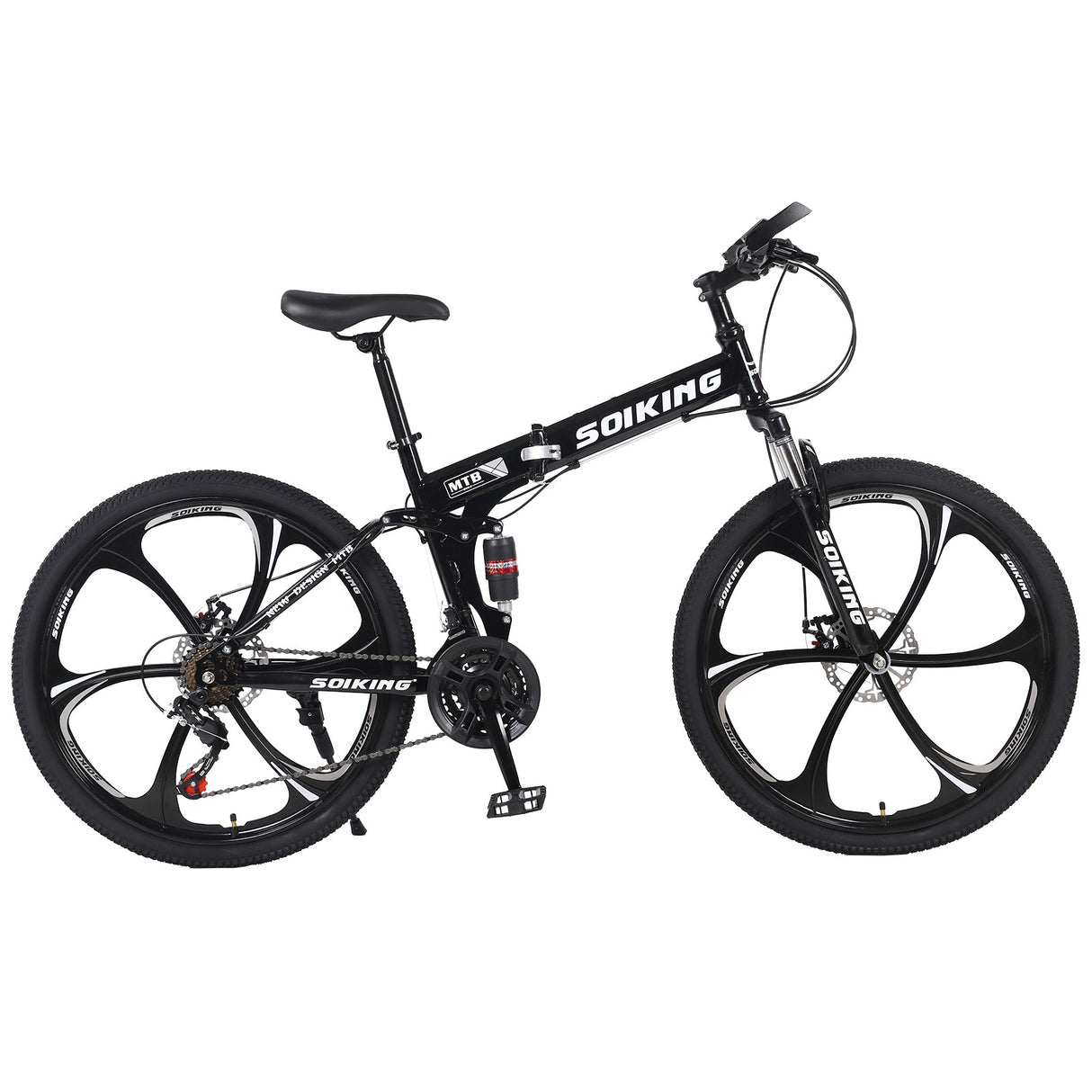 Black Folding Bike 21 Speed 26in Dual Disc Brakes Shock Suspension