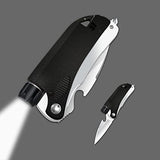 WELESHEI Led Mini Flashlight 6-in-1 Utility Folding Pocket Knife with Bottle Opener Glass Breaker Buckle Whistling Multi-Function Emergency Tool for Hiking Survival Camping Hunting