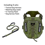 Petmolico Tactical Dog Harness with Leash, No Pull Dog Harness with Hook and Loop Panels for Hiking Training Military Service Dog Harness with Patches for Medium Dogs, Army Green M