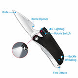WELESHEI Led Mini Flashlight 6-in-1 Utility Folding Pocket Knife with Bottle Opener Glass Breaker Buckle Whistling Multi-Function Emergency Tool for Hiking Survival Camping Hunting