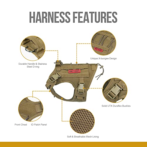 OneTigris Tactical Dog Harness - Fire Watcher Comfortable Patrol Vest (Coyote Brown, Medium)