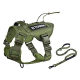 Petmolico Tactical Dog Harness with Leash, No Pull Dog Harness with Hook and Loop Panels for Hiking Training Military Service Dog Harness with Patches for Medium Dogs, Army Green M