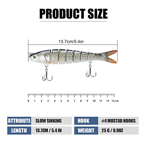 TRUSCEND Easy Catch Swimmax, Magic Noisy Turbulent Wiggling and Vibrating Actions for More Bites, Segmented Swimbait Jointed by Dyneema Strongest Fiber, Lifelike Fishing Lures for Relax Family Fishing