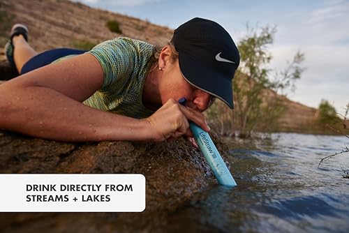 LifeStraw Personal Water Filter for Hiking, Camping, Travel, and Emergency Preparedness, 2 Pack, Blue