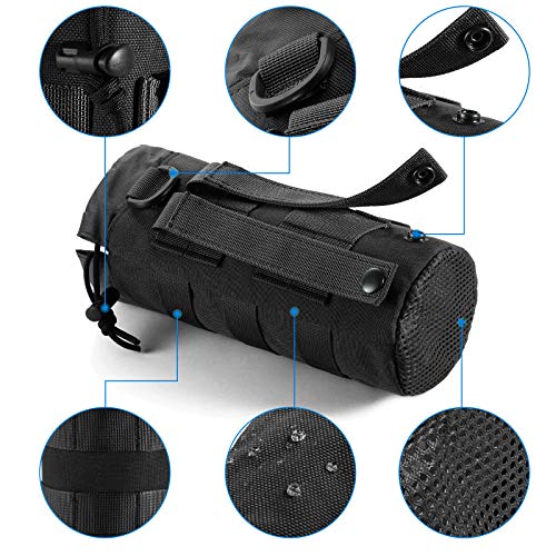 FRTKK Tactical MOLLE Water Bottle Pouch with Drawstring Open Top & Mesh Bottom, Military Water Bottle Holder Bag Sports Travel Hydration Carrier (Black-1 Pack)