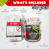 Mega Tick Kit Removal 50pcs Remover Tools for Humans and Dogs - Hiking Gear Tick Puller and Tweezers - First aid kit (1 Set)