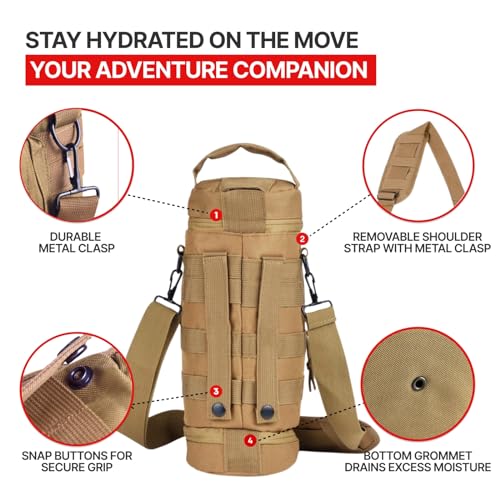 Orca Tactical Molle Water Bottle Pouch - Molle Water Bottle Holder for Backpack – Tactical Pouch for 32 oz & 40 oz Bottles – Insulated Water Bottle Holster – Keeps Drinks Cooler Longer (Coyote Brown)