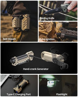 VIPERADE VAK6 Survival Multitool with Folding Knife, LED Flashlight, Pulse Ignition and Hand Crank Generator, Camping Multitool Knife Rechargeable Flashlight with Belt Sheath (Green)