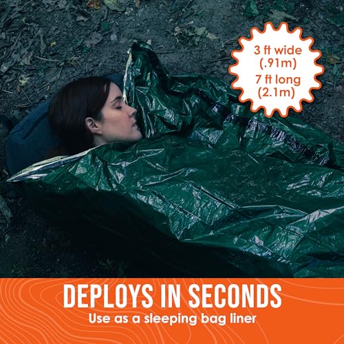 Go Time Gear Emergency Bivvy Bag - 2 Pack, Green - Survival Sleeping Bag for Adults - Lightweight Waterproof Bivy Sack & Emergency Blanket - Compact Camping & Backpacking Gear
