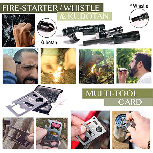 Weyland Ultimate Survival Kit – 11-in-1 Outdoor Gear with Survival Knife, Fire Starter, Compass, Multitool, Paracord Bracelet, & Case for Camping, Hiking, Emergency Preparedness