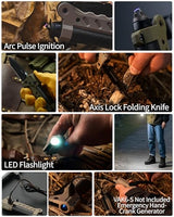 VIPERADE VAK6-S Survival Multitool with Folding Knife, LED Flashlight and Pulse Ignition, EDC Pocket Knife for men, Rechargeable Flashlight with Belt Sheath (Black)