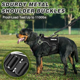MOOGROU Tactical Service Dog Vest and Leash Set,Heavy Duty Harness with Metal Buckles for Large Dogs,Adjustable No Pull Pet Vest with 10 Patches,for Training Working Hiking,Black L