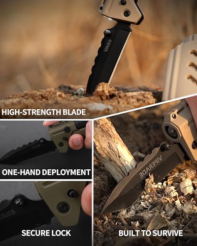 sayram Pocket Knife Flashlight Kydex Combo, Rechargeable Flashlight with Knife, EDC Flashlight Survival Knife Multitool with Pulse Ignition for Outdoor Survival (Black)
