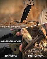 sayram Pocket Knife Flashlight Kydex Combo, Rechargeable Flashlight with Knife, EDC Flashlight Survival Knife Multitool with Pulse Ignition for Outdoor Survival (Black)