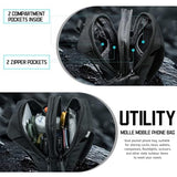 Molle Dual Phone Pouch, Tactical Admin Pouch Small, Heavy Duty Belt 1000D Nylon Small Cell Phone Case Holder, Fits 4.0-6.7 inch Screens, Black (Black)