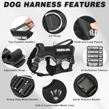 MOOGROU Tactical Service Dog Vest and Leash Set,Heavy Duty Harness with Metal Buckles for Large Dogs,Adjustable No Pull Pet Vest with 10 Patches,for Training Working Hiking,Black L
