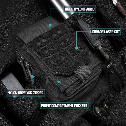 Molle Dual Phone Pouch, Tactical Admin Pouch Small, Heavy Duty Belt 1000D Nylon Small Cell Phone Case Holder, Fits 4.0-6.7 inch Screens, Black (Black)