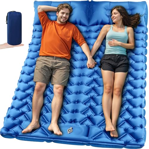 Oramoose Sleeping Pad for Camping 2 Person, Double Camping Pad with Built-in Foot Pump and Pillow, Inflatable 4in Extra-Thick Ultralight Air Mattress for Backpacking, Hiking, Travel, Tent, Car, Gift