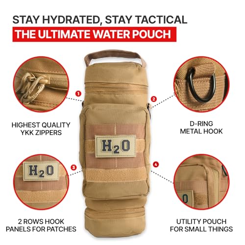 Orca Tactical Molle Water Bottle Pouch - Molle Water Bottle Holder for Backpack – Tactical Pouch for 32 oz & 40 oz Bottles – Insulated Water Bottle Holster – Keeps Drinks Cooler Longer (Coyote Brown)