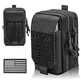 Molle Dual Phone Pouch, Tactical Admin Pouch Small, Heavy Duty Belt 1000D Nylon Small Cell Phone Case Holder, Fits 4.0-6.7 inch Screens, Black (Black)