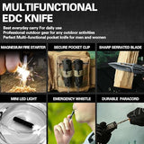 XIPHIAS EDC Stainless Steel Folding Pocket Knife Multitool with LED Light, Magnesium Fire Starter, Whistle, Paracord & Pocket Clip - Survival Camping Gear with Knife Pouch - XK039BC-GREEN