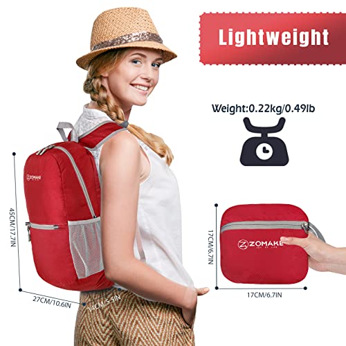 ZOMAKE Ultra Lightweight Hiking Backpack 20L, Packable Small Backpacks Water Resistant Daypack for Women Men(Bright Red)