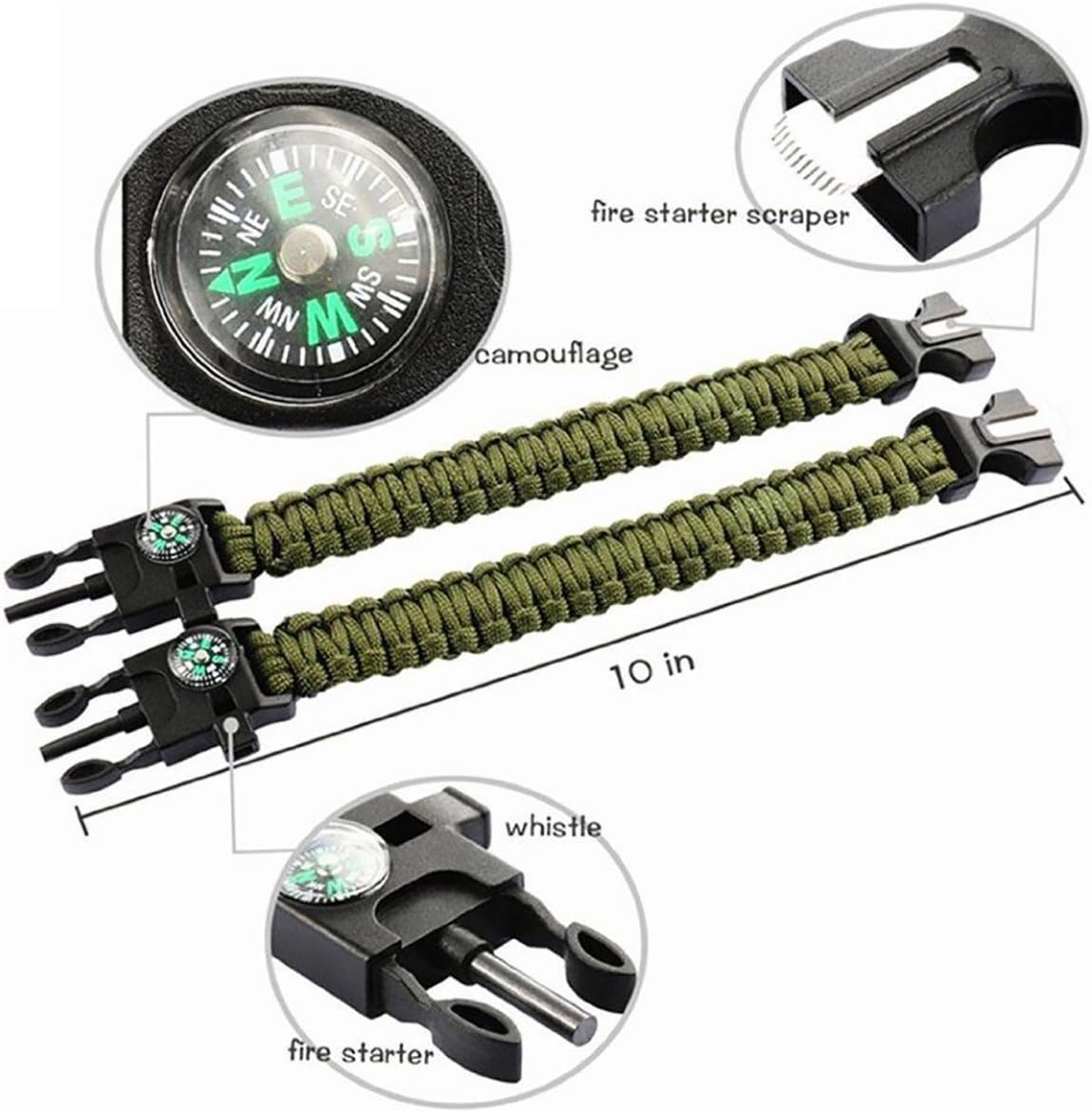 Mqqc Frame MQQC Kissmi 10 Pack Paracord Bracelet Survival Gear with Compass, Fire ...