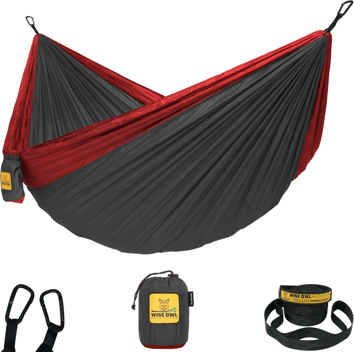 Wise Owl Outfitters Camping Hammock – 500lbs Portable Hammock with Tree Straps - Travel, Backpacking, Hiking, Outdoors Camping Gear - Single or Double