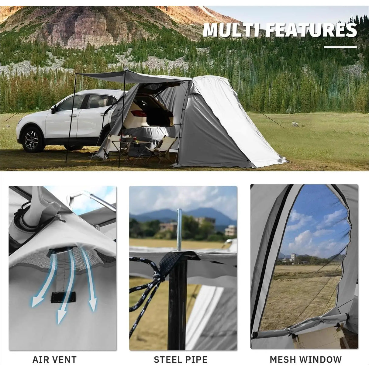 SUV Car Tent, Tailgate Shade Awning Tent for Camping, Vehicle Camping Tents Outdoor Travel (Black) story 2