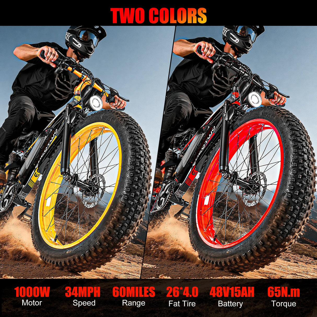 Electric Bike Adults 26" Fat Tire 1500W Peak Motor Electric Bicycle 34Mph Mountain E Bike 60Mile Range 48V 15AH Electric Bike